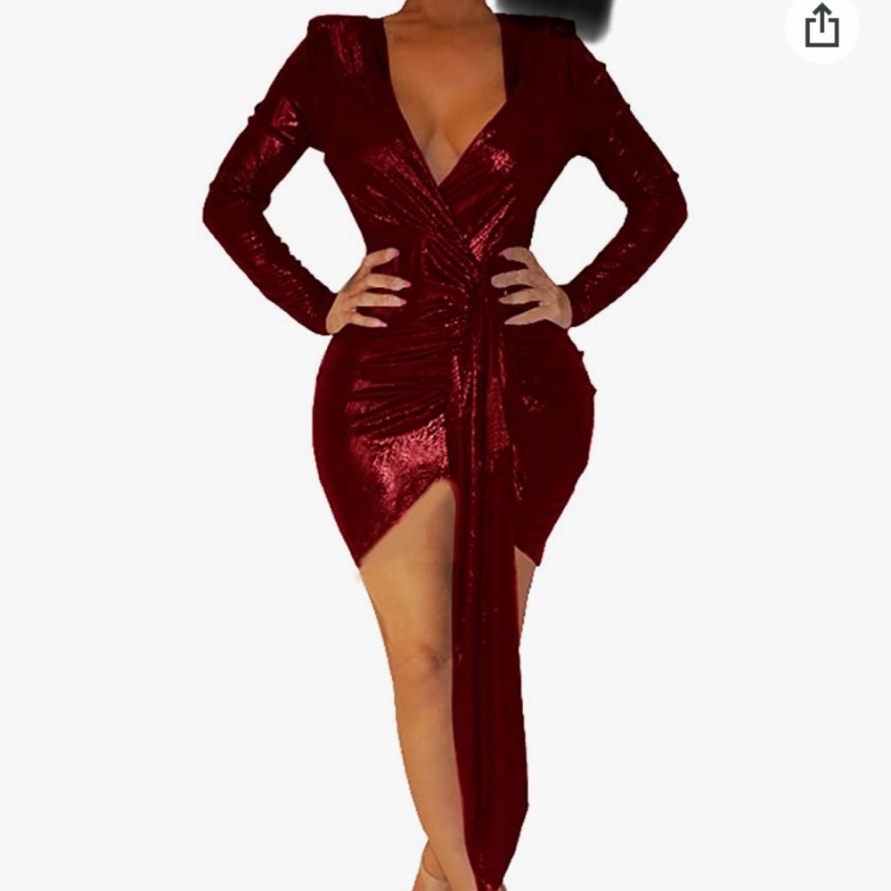 Maroon body-con v neck dress size (L)
